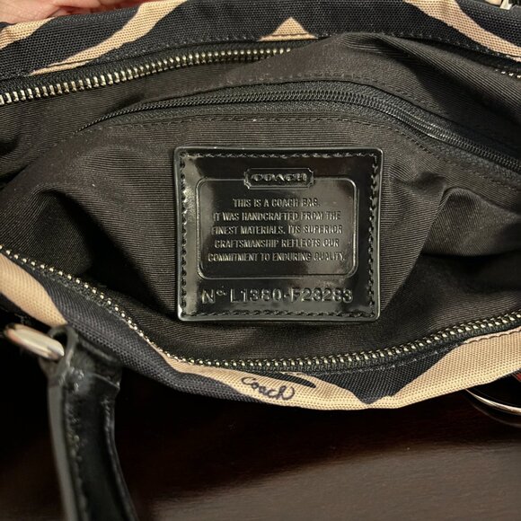 Coach Black & Tan Zebra Print Canvas Black Patent Leather Tote - Picture 10 of 10